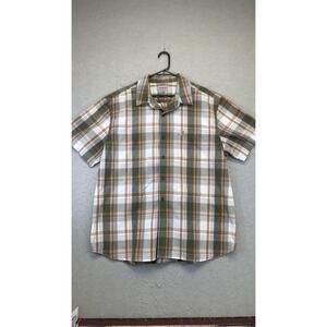 Carhartt Shirt Mens 2XL Green Orange Plaid Short Sleeve Button Front Relaxed Fit